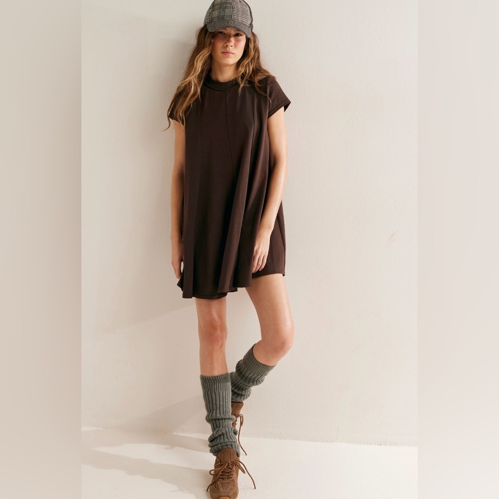 NWT Free People FP Mandi Mini Dress or Swing Top in Delicioso Brown Size Med